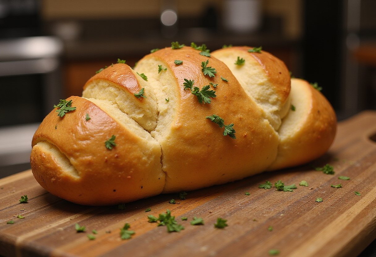 Delicious finished chicken bread garnished with parsley.