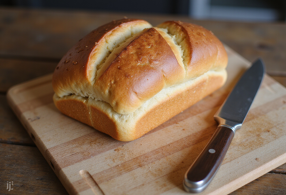 Final loaf of homemade bread, perfect for slicing and serving.