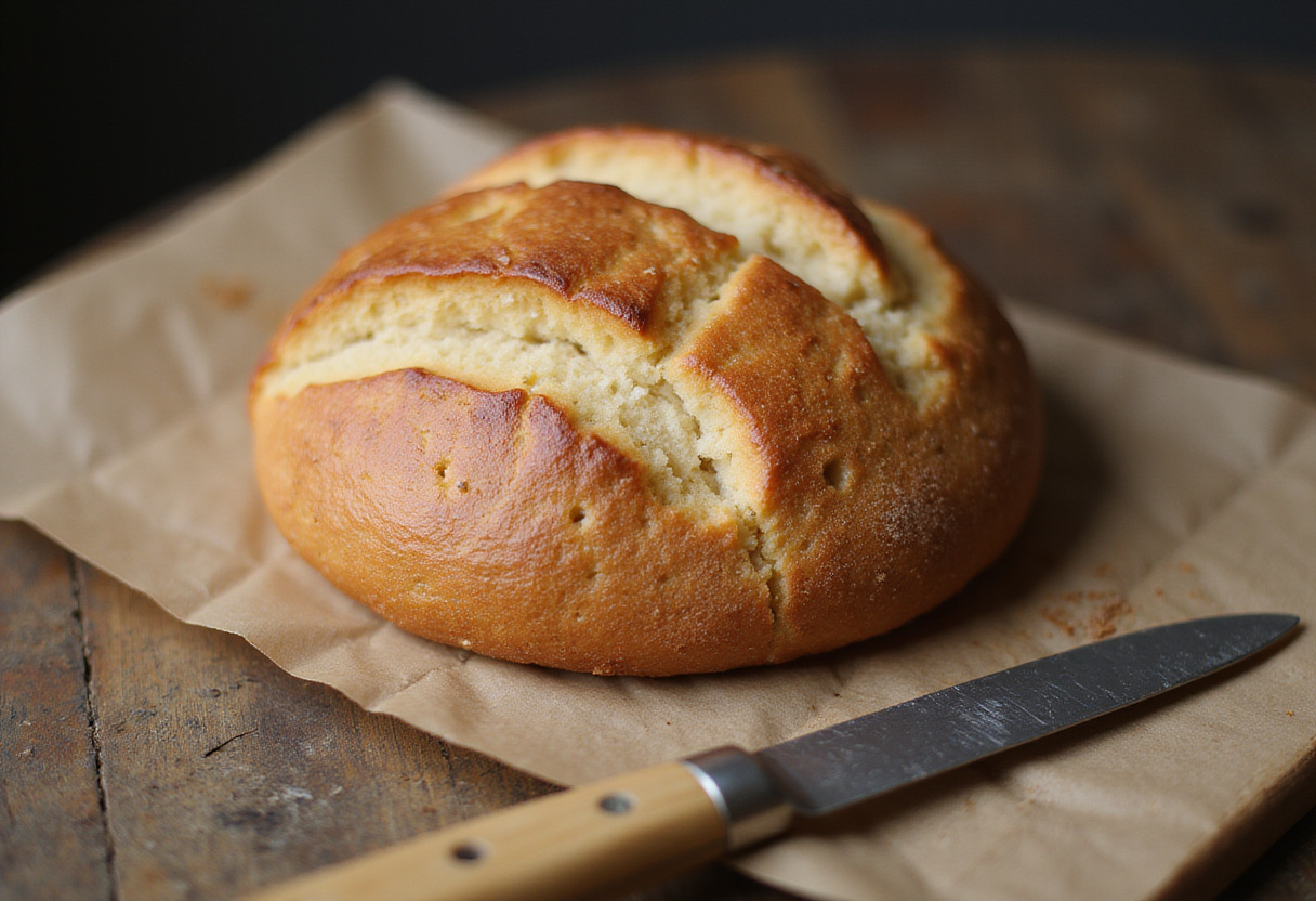 Final loaf of homemade bread, perfect for slicing and serving.