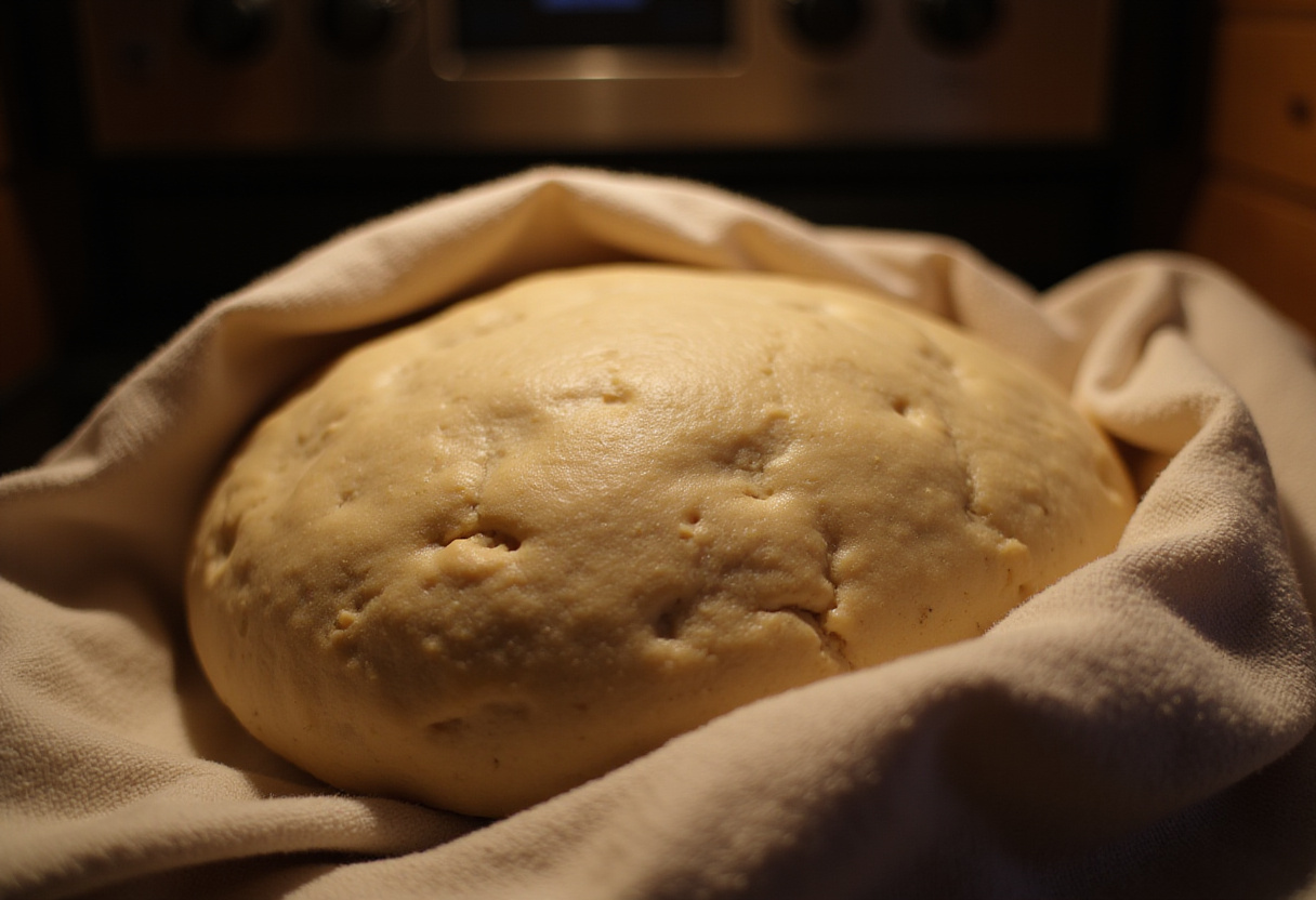 Bread dough rising in a warm place for homemade bread.