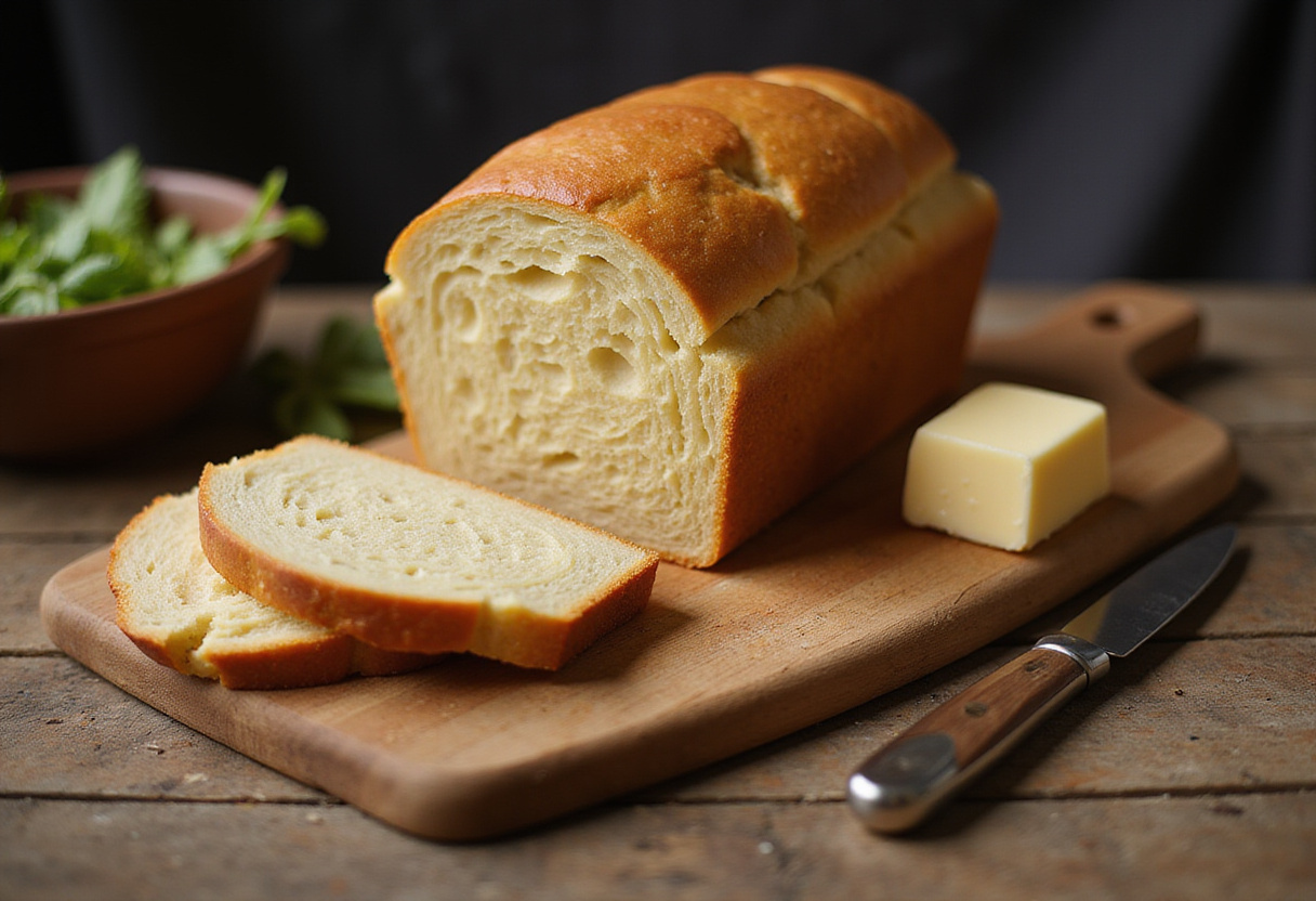 Homemade golden-brown cabbage bread slices on a cutting board.