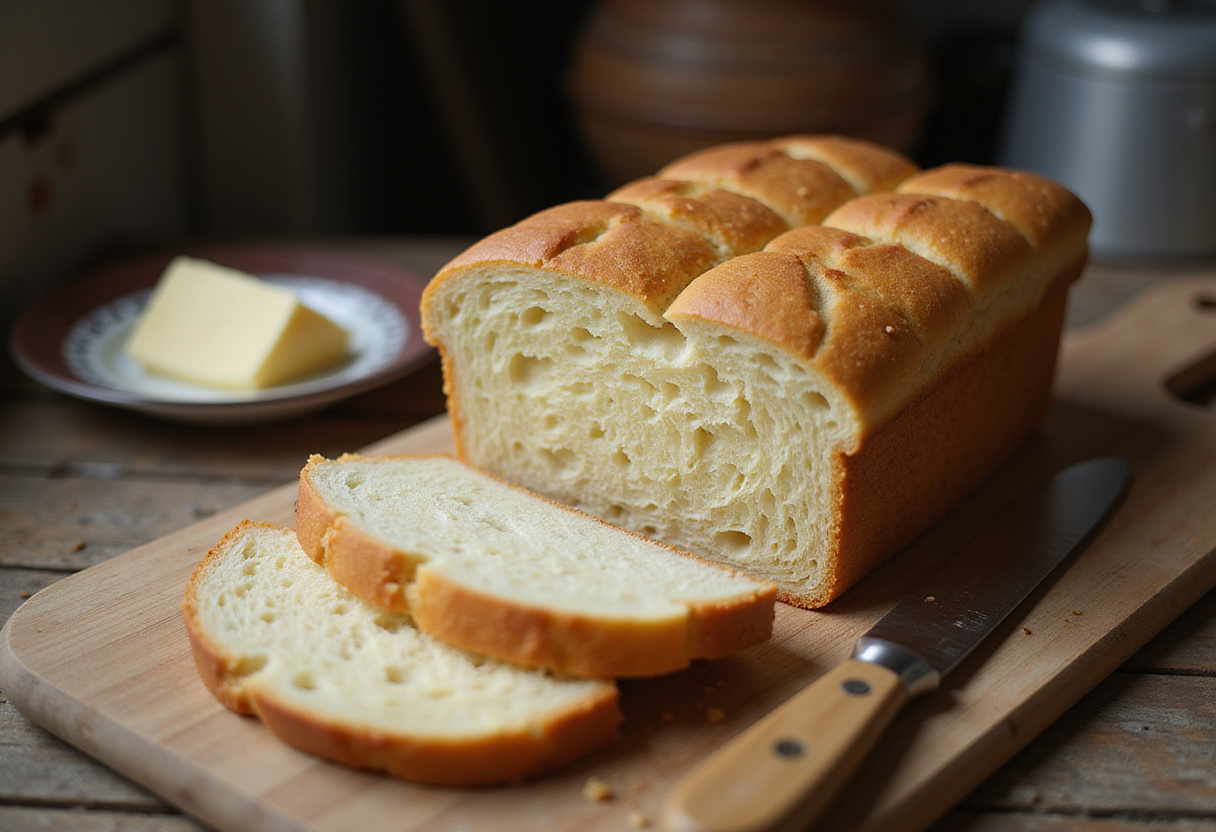 Homemade golden-brown cabbage bread slices on a cutting board.
