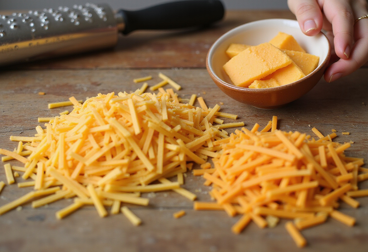 Shredded cheddar and American cheese for Cracker Barrel Macaroni and Cheese recipe.