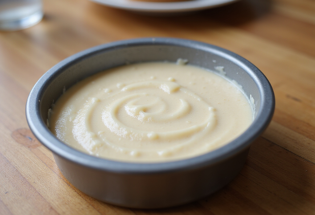 Cake batter in a mini cake pan for a homemade bento cake.