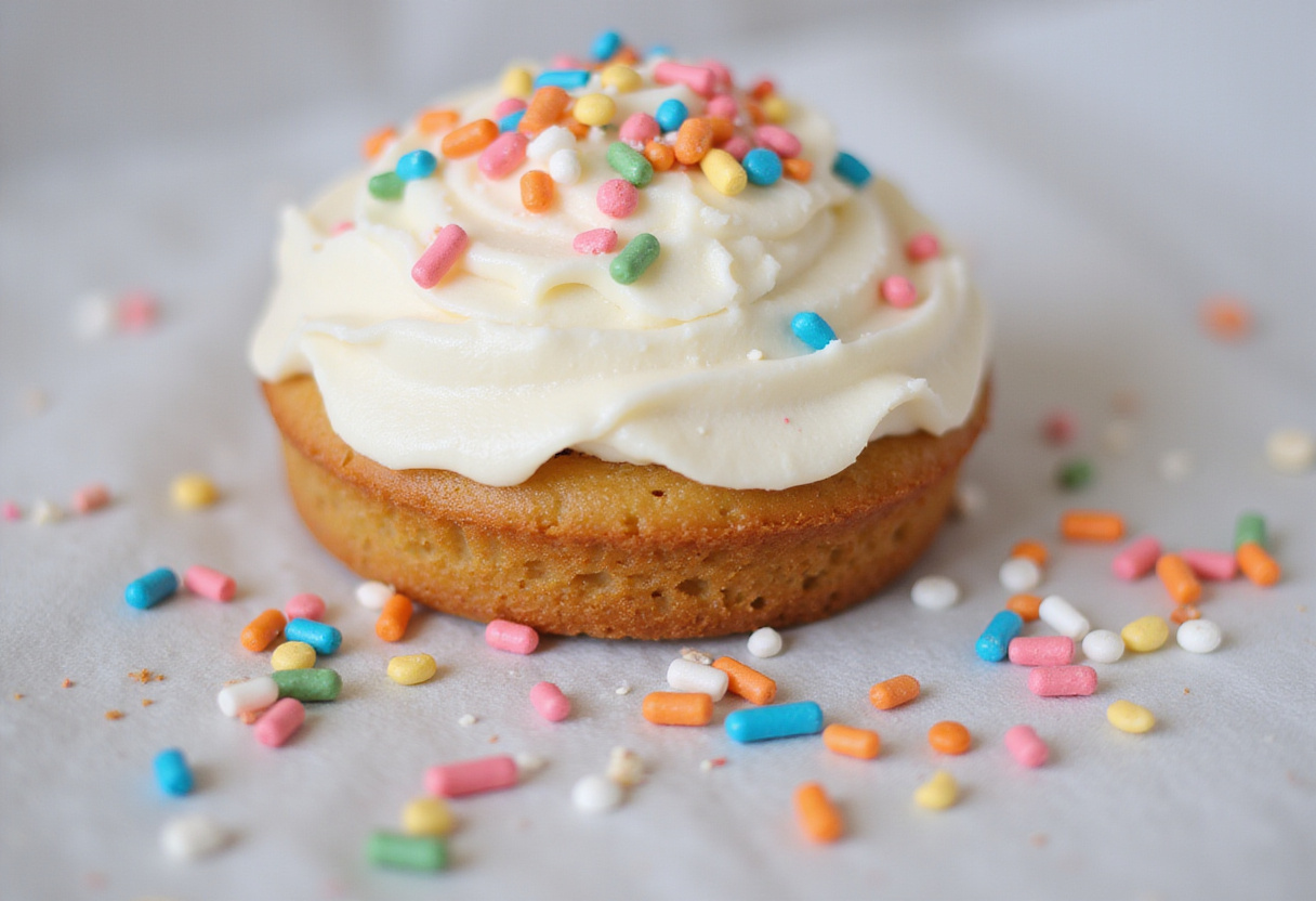 Decorating a frosted bento cake with sprinkles and edible decorations.
