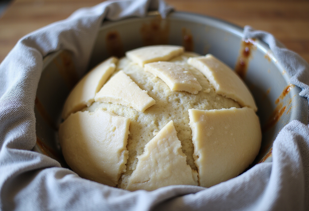 Proofing cabbage bread dough in a loaf pan.