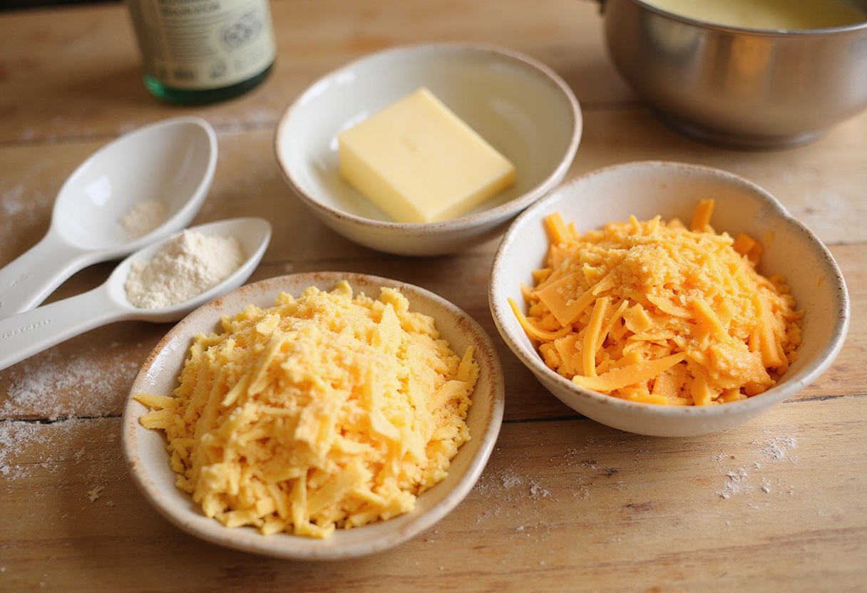 Preparing cheddar and American cheese for homemade mac and cheese.