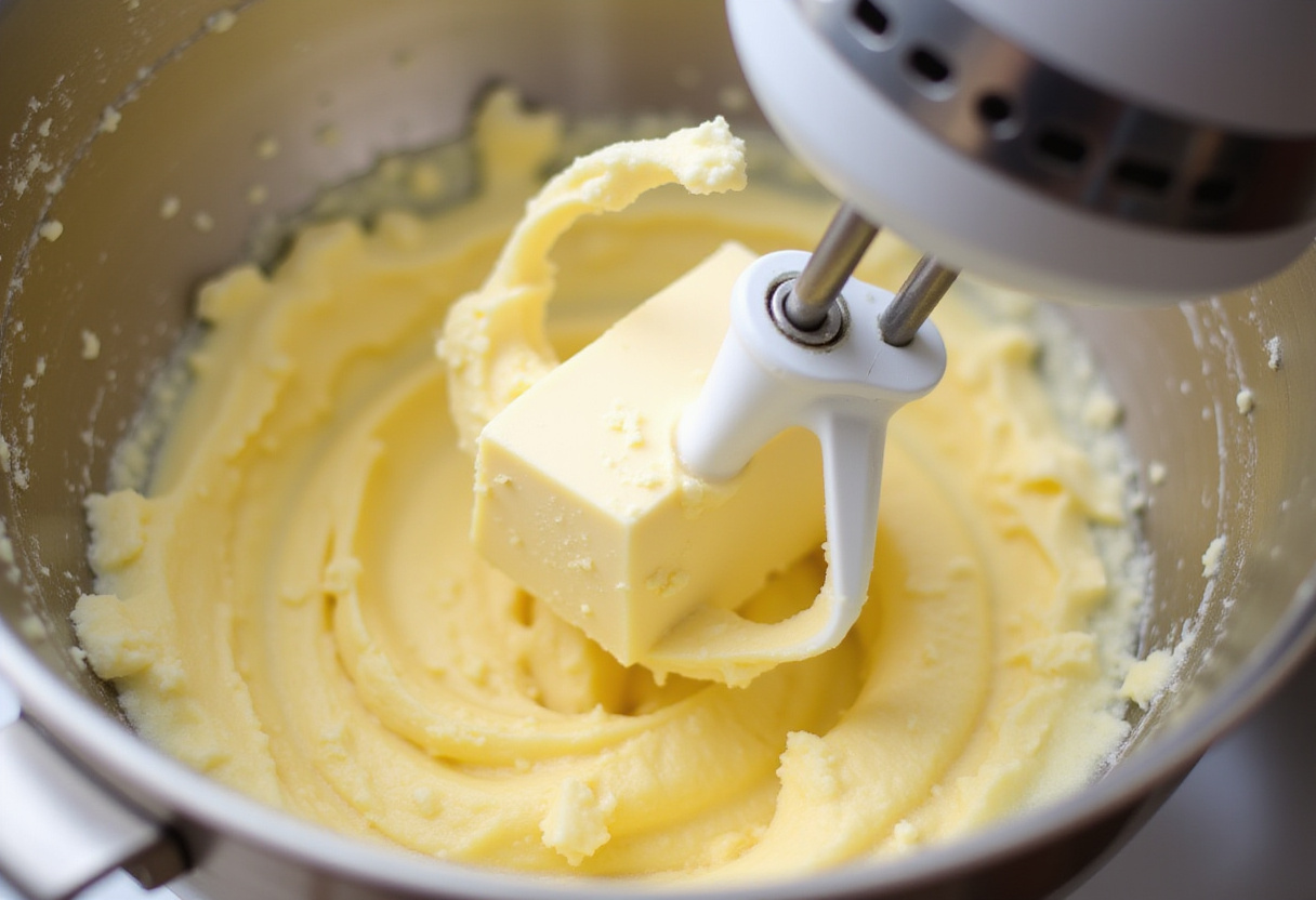 Creaming butter and sugar for a vintage cake recipe.