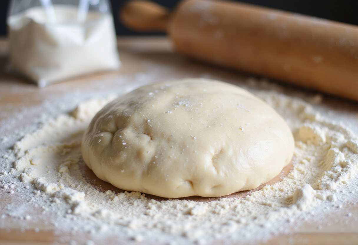 Kneading dough for Copycat Subway Italian Herb & Cheese Bread on a floured surface, with a rolling pin and flour bag nearby.