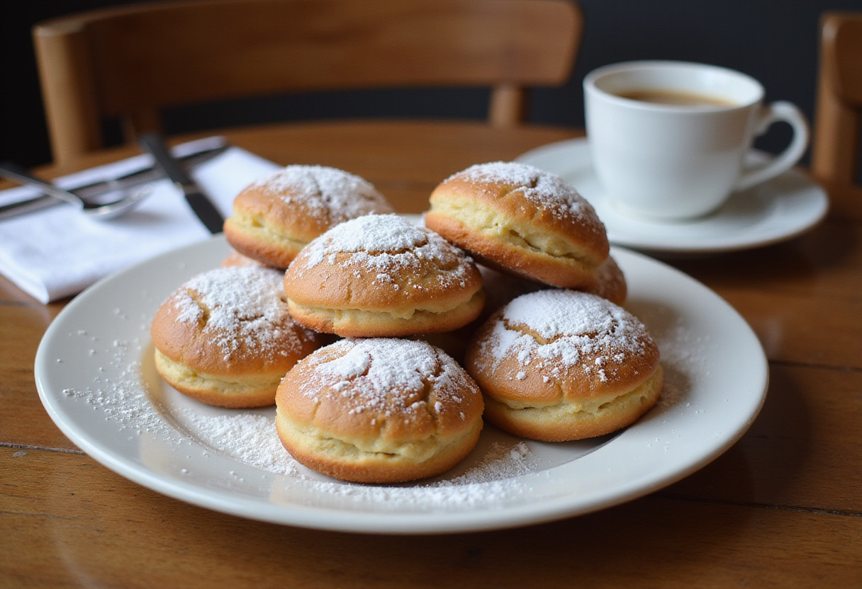 Final presentation of Delicious Cruffins: beautifully baked pastry dusted with powdered sugar, perfect for a delightful breakfast or snack.