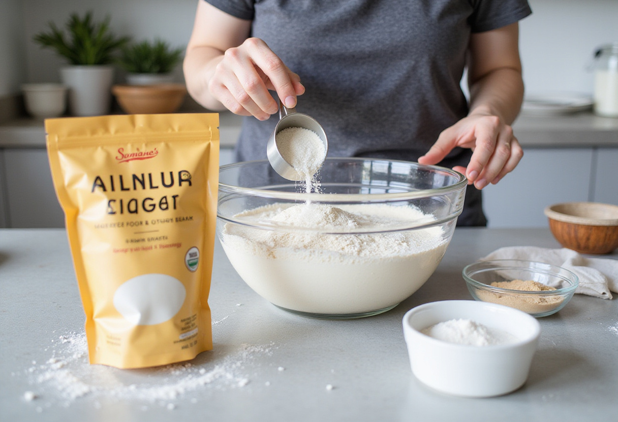 How to make Delicious Cruffins: ingredients like flour, sugar, and yeast measured for a Cruffin dough preparation.