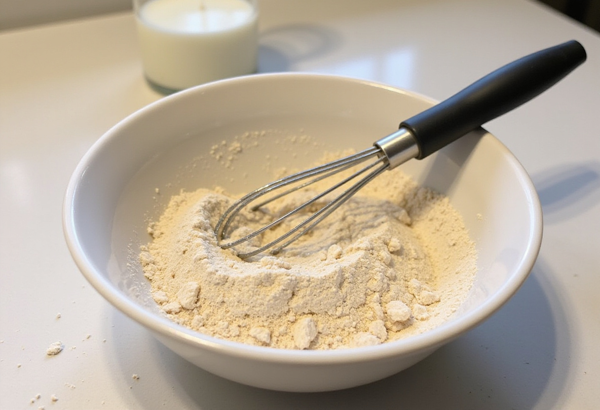 Delicious Cruffins preparation step, mixing dry ingredients for the dough to create a fluffy and tasty treat.