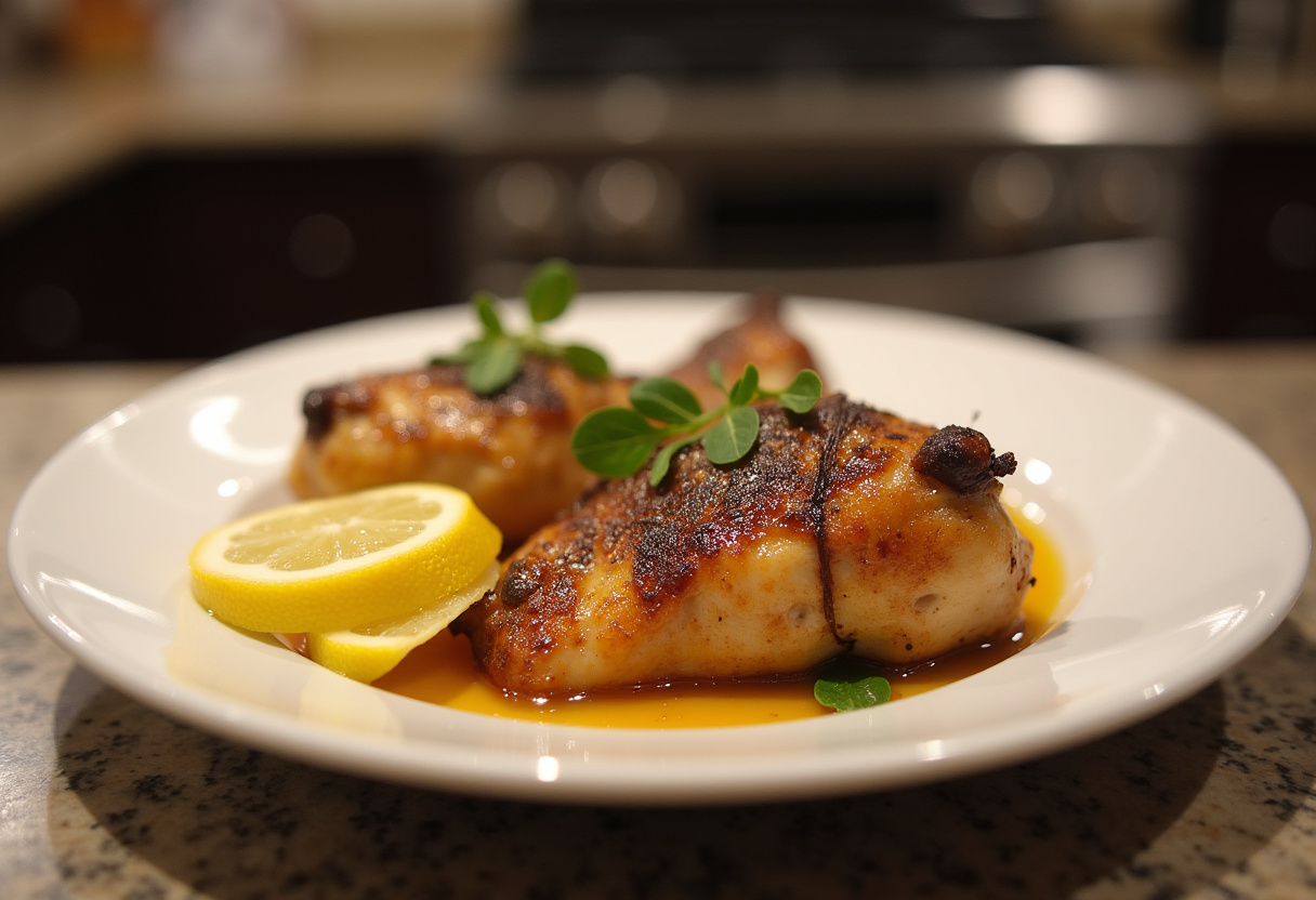 Deliciously displayed Savory Lemon Herb Roasted Chicken Thighs served on a plate, highlighting juicy flavors and beautiful garnishing, ideal for any occasion.
